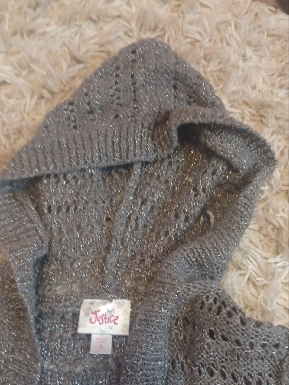 Justice Metallic Knit Hooded Cardigan - Charcoal Gray